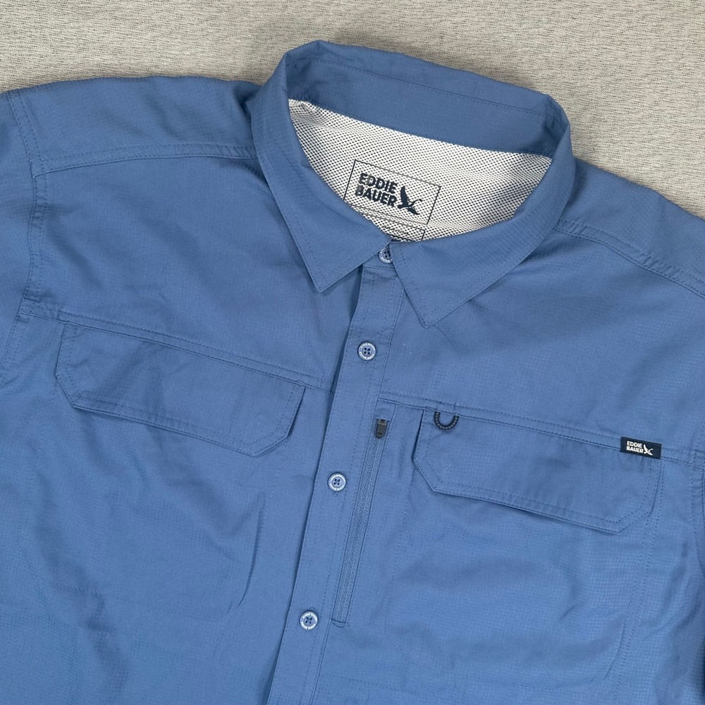 Eddie Bauer Shirt Mens XXL Navy Blue Ripstop Short Sleeve Fishing Hiking NEW